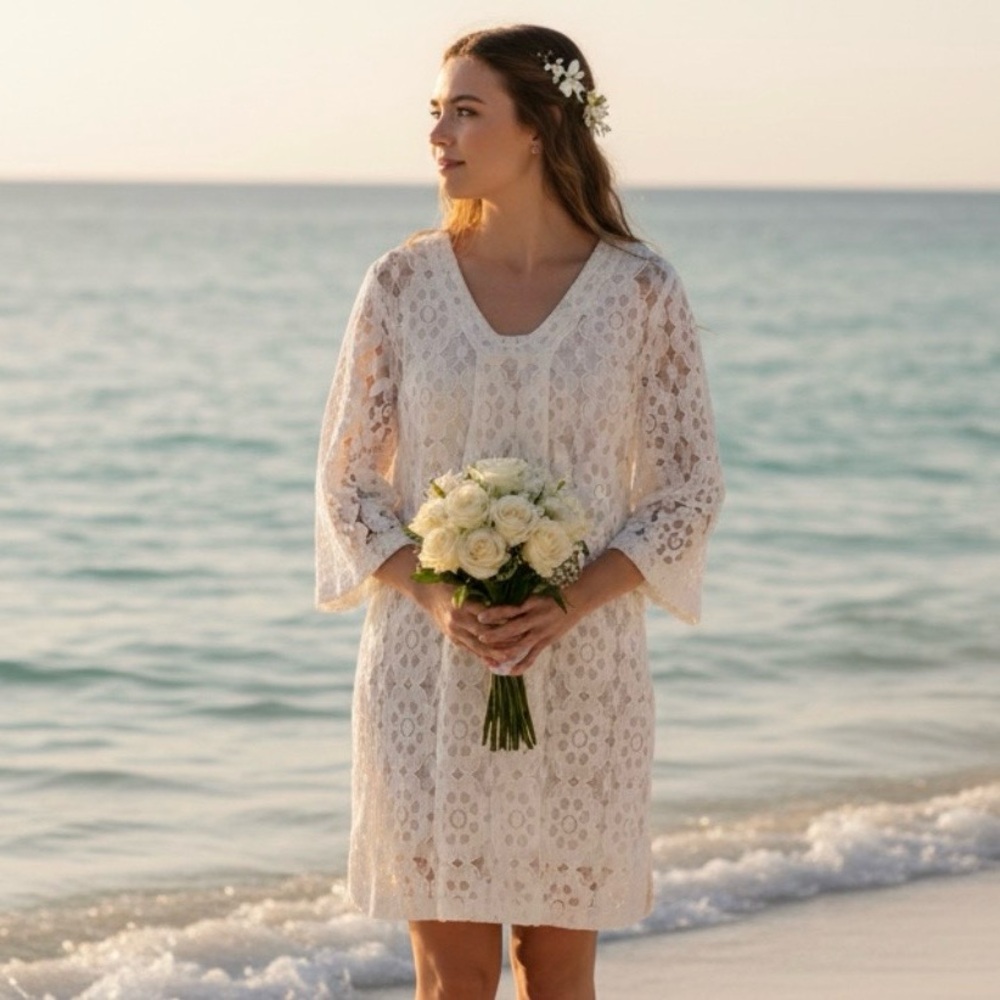 𝅺🤍 Stylus | Cream Lace Floral Dress/Cover Up